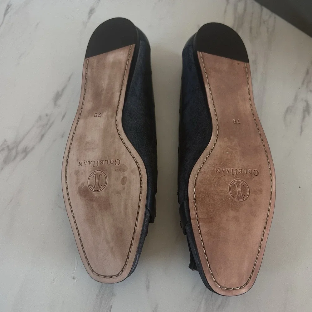 Women's Cole Haan Navy Suede Tallah‎ Moccasin Fringed Flats Sz 7B D20761